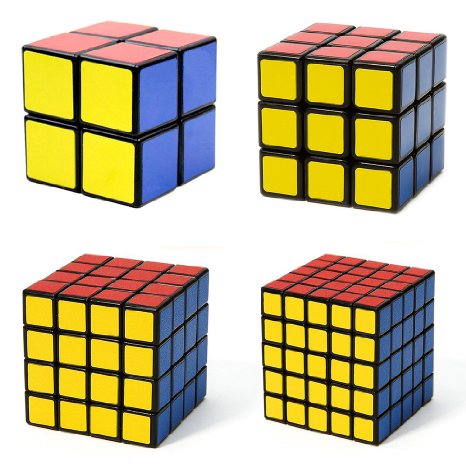 Popular Magic Cube Puzzle Bundle Pack - 2x2x2,3x3x3,4x4x4,5x5x5 Set - Speed Cube Collection (4-Pack, Black)