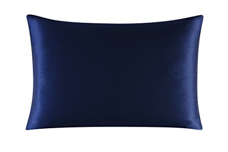 Townssilk Both Side 100% 16mm Silk Pillowcase Queen Size Pillow Case Cover with Hidden Zipper Middlenightblue