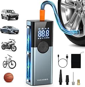 Portable Tire Inflator Air Compressor with LED Flashlight, 2x Faster Inflation Electric Air Pump With Digital Pressure Gauge(150PSI) for Car, Bike, Motorcycle, Ball