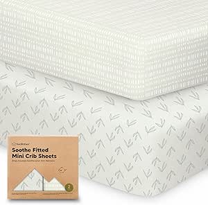 2-Pack Mini Crib Sheets Fitted, Pack and Play Sheets - Organic Cotton Pack N Play Sheets for Pack and Play Mattress, Playard Baby Crib Sheets, Jersey Crib Sheets Neutral for Boys, Girls (Fleur)