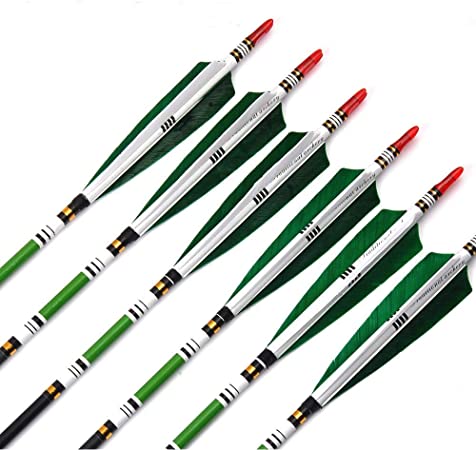 Musen 30/32 Inch Carbon Shaft Archery Arrows, Spine 500 with Real Turkey Feather Fletching Vanes, Hunting and Target Practice Arrows for Recurve Bow,6 Pack