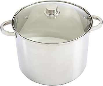 Ecolution Pure Intentions Stock Pot 12 Quart - Vented Tempered Glass Lid - Stainless Steel