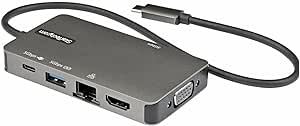 StarTech.com Adaptateur Multiports USB-C - USB-C vers HDMI 4K 30Hz/VGA 1080p - Mini Dock USB Type-C - Alimentation 100W - Hub USB 3 Ports USB 5Gbps - GbE - Câble Intégré 30cm (DKT30CHVPD2)