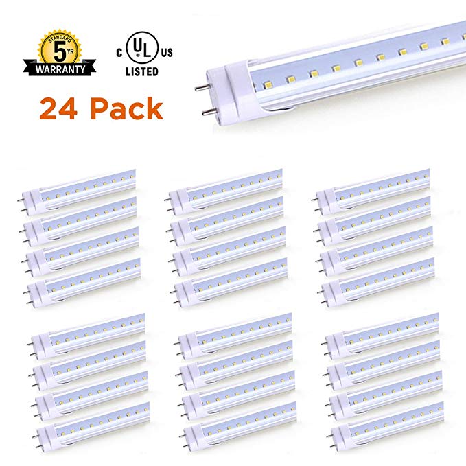 LikeLight SuperSaver Pack (24 Pack), T8 LED Light Tube, 4FT, 20W (40W equivalent), 5000K Daylight White, 2400 Lumens, Dual Ended Power, UL-Listed, Clear Cover, Maximum Energy Saving