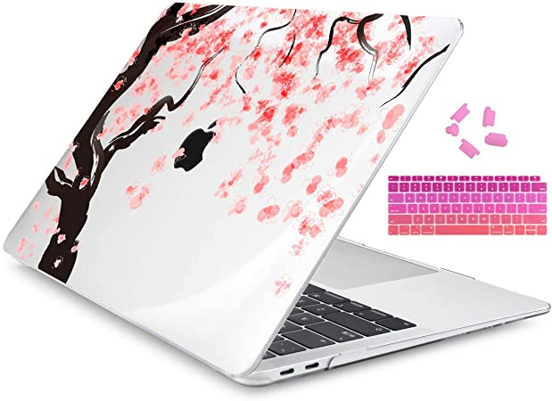 Dongke MacBook Air 13 Inch Case 2020 2019 2018 Release A1932, Crystal Clear Hard Shell Cover for MacBook Air 13" with Retina Display & Touch ID (Cherry Tree)