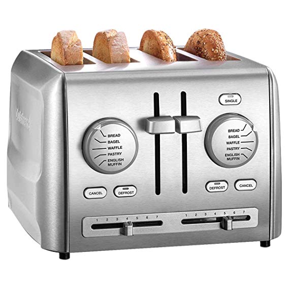 Cuisinart Custom Select 4-Slice Toaster Adjustable Toasting Slots with Dual Control Panels, 7 Browning Levels And Custom Defrost Feature