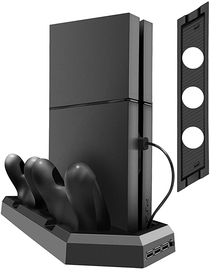 Kootek Vertical Stand for PS4 Slim/Pro/Regular Playstation 4, Controller Charging Station with Cooling Fan Dual Charger Indicator USB Ports for DualShock 4 Wireless Controllers