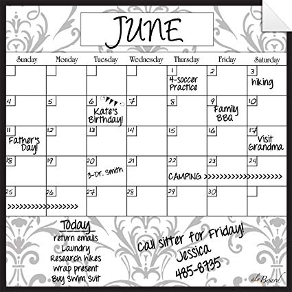 Decal Peel and Stick Dry Erase Monthly Calendar Gray Damask
