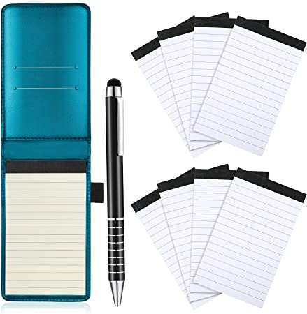 Outus 10 Pieces Mini Pocket Notepad Holder Set, Included Mini Pocket Notepad Holder with 50 Lined Sheets, Metal Pen and 8 Pieces 3 x 5 Inch Memo Book Refills, 30 Lined Paper Per Note Pad (Sky Blue)