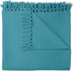 100% Organic Cotton Throw Blanket - Lightweight Organic Cotton Blanket Throw for Living Room Sofa Bedroom and Office Decor - 100% Cotton Elegant Diamond Woven Throw Blanket (60x80, Aegan)