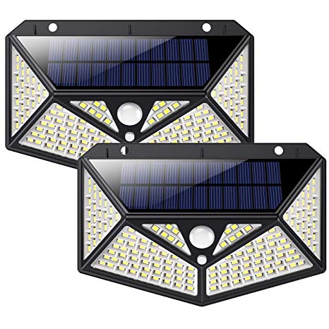 Solar Lights Outdoor, 【150 LED Super Bright 270° Six-sided Lighting】 Solar Security Lights 2200mAh Huge Capacity Motion Sensor Solar Powered Lights with 3 Modes Outside Waterproof Wall Lights (2 Pack)