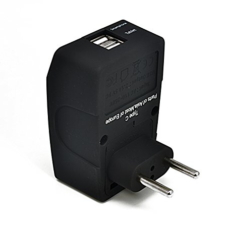 Ceptics 2 USB Most of Europe Travel Adapter 4 in 1 Power Plug (Type C) - Universal Socket