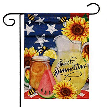 Deloky Summer Time Outdoor Garden Flag - 12“×18” Double-Sided Decorative House Welcome Burlap Flag,Garden Banner for Home Outdoor Decoration (Not Include a Flag Pole)