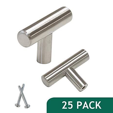 Probrico Euro Style T Bar Cabinet Pulls Stainless Steel Kitchen Handles Dresser Knobs Brushed Nickel 2 inch Total Length, 25 Packs