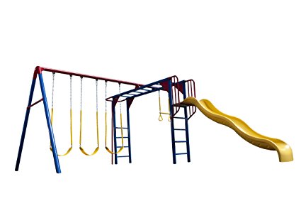 Lifetime Monkey Bar Adventure Swing Set with 9 Foot Wavy Slide