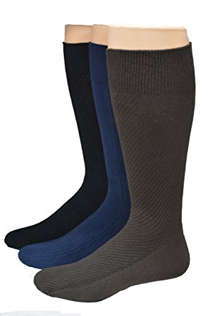 Men's Big & Tall Combed Cotton Dress Socks - 3 Pair Pack - Black/Navy/Dk. Brown