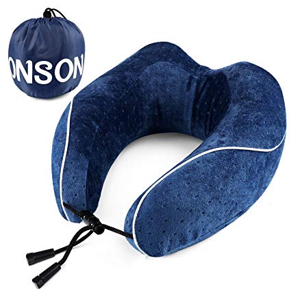 ONSON Travel Pillow - 100% Pure Memory Foam Neck Pillow - U-Shaped Airplane Car Flight Pillow, Breathable and Comfortable 360-Degree Head Support, Ultra Plush Velour Cover