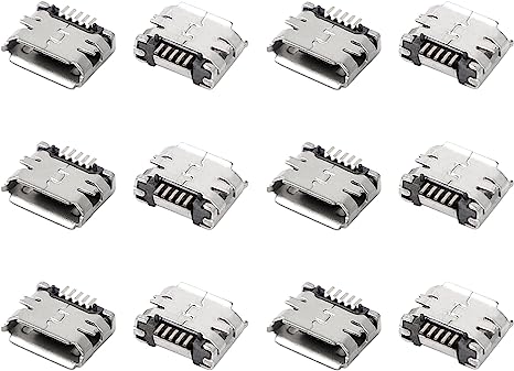 uxcell Micro USB Type B Female Socket 180 Degree 5-Pin SMD SMT Solder Connector 12 Pcs