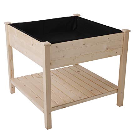 Outsunny 36" L x 36" W x 32" H Wood Square Outdoor Raised Garden Bed Planter Box with Shelf