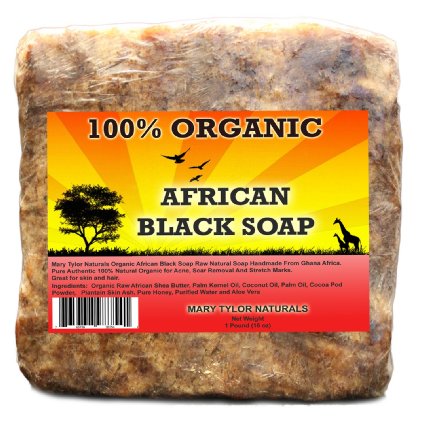 Organic African Black Soap 1 Lb 16 Oz Raw Natural African Black Soap Handmade From Ghana Africa Pure Authentic 100 Natural Organic for Acne Scar Removal And Stretch Marks By Mary Tylor Naturals