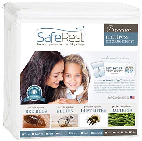 SafeRest Premium Zippered Mattress Encasement - Lab Tested Bed Bug Proof, Dust Mite Proof and Waterproof - Breathable, Noiseless and Vinyl Free - Full, 9-12" Deep