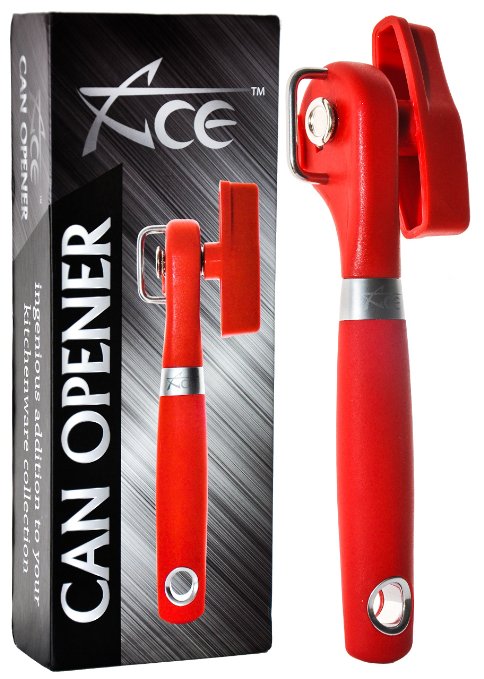 ACE Safety Can Opener - Pamper Your Homemaker With The Smooth Edge Manual Tin Can Opener. Contemporary Red Round Handle Designed To Fit In Your Palm. Coupled With Rubberized Knob For A Firm Grip.