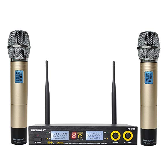 Freeboss FB-U09 Dual Way 2 Golden Metal Handheld Digital UHF Wireless Microphone