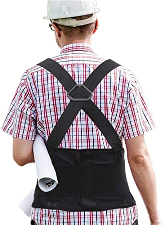 CROSS1946 Industrial Work Back Support Belt Removable Suspender Back Brace for Lifting-Adjustable Double Pull Strap Lumbar Lower Back Support Belt-Waist 27" -45" for Men &Women