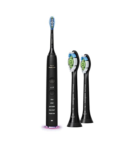 Philips Sonicare HX9924/11 DiamondClean Electric Rechargeable Smart Sonic Toothbrush with HX6062/95 Brush Heads, Charging Travel Case and Glass Charger - (Black) Bundle