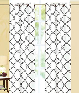 Ace 21 Geometric Modern Print Insulated 100% Thermal Blackout Window Grommet Curtain Panel (95" Long, White | Gray)