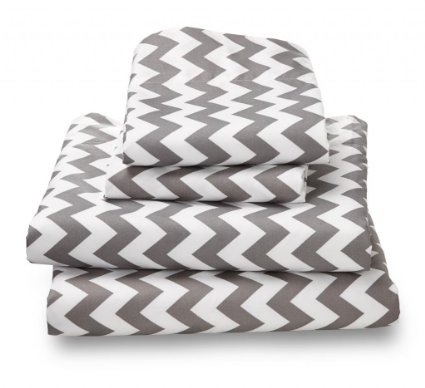 Gray Chevron King Size Sheet Set for Chevron Bedding - Double Brushed Ultra Microfiber Luxury Bed Sheet Set By Amadora