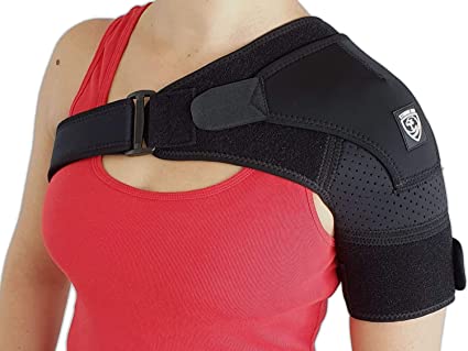 Shoulder Brace Support by Strong AID. for Rotator Cuff Pain AC Joint Dislocated Frozen Tear Injury Adjustable Compression Stability Sleeve (Black, L-XL)