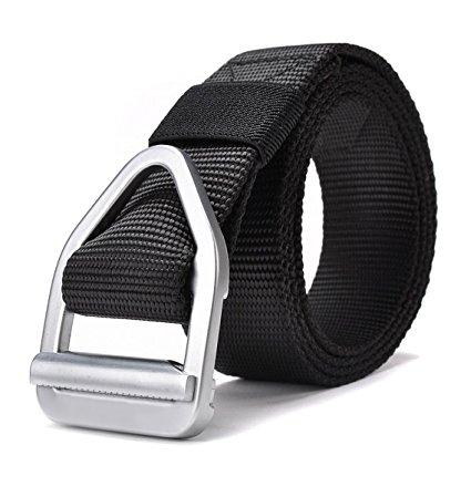 JasGood Men's Nylon Military Style Casual Army Outdoor Tactical Webbing Buckle Belt (Black)