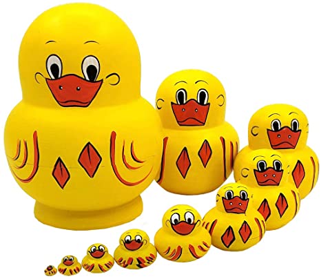 Moonmo 10pcs Animal Pattern Wooden Nesting Toys Russian Nesting Dolls Matryoshka Stacking Dolls (Duck)