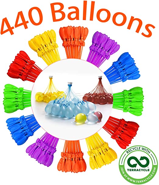 Tiny Balier Water Balloons 440 Balloons Easy Quick Fill for Splash Fun Kids and Adults Pool Party with in 60 Seconds lkd (12T, Multicolored103)