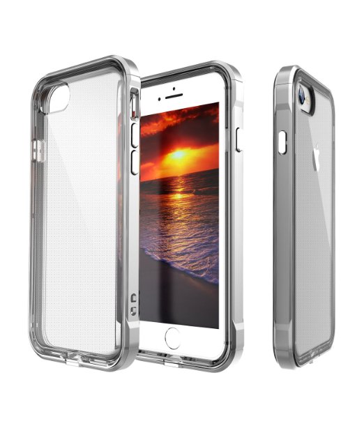 iPhone 7 Case, TOZO Highly Durable Reinforced Frame Crystal Clear Bumper Scratch Resistant Shock Absorption Soft Rubber Dual Layer Screen Protection Cover. Side edge [Gray]