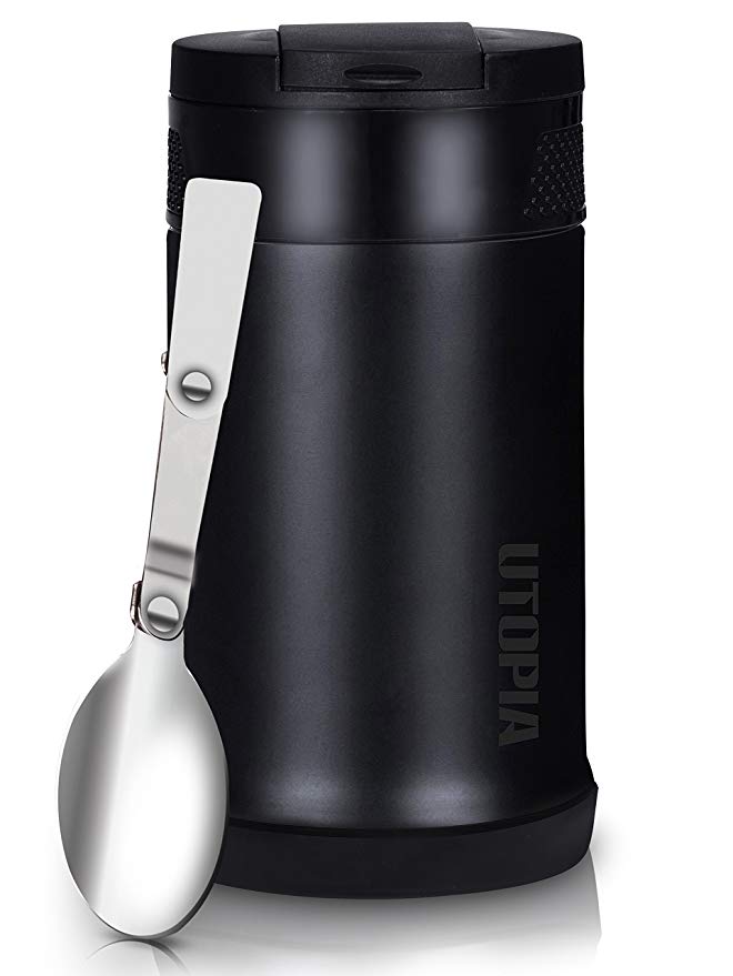 Utopia Home Stainless Steel Travel Food Jar with Folding Spoon - 0.75 Liter Capacity - Double-Wall Vacuum Insulation Technology