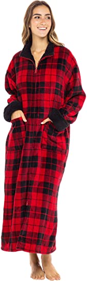 Alexander Del Rossa Women's Zip Up Fleece Robe, Warm Loose Sherpa Bathrobe