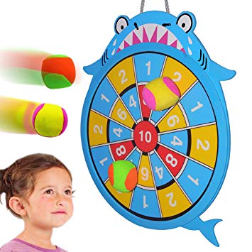 WEY&FLY Sticky Darts Board Set, Novelty Fabric Shark Dart Board Double-Sided Ball Board Game with 4 Soft Balls Safe for Kids Fun for Adults