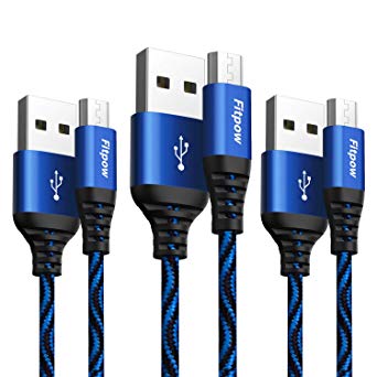 Micro USB Cable 3Pack/6.6FT Android Charger, FITPOW Nylon Braided Micro USB to USB Sync & Fast Charging Cord for Samsung Galaxy S7 S6 Edge S5/Note5/J7, Moto G5, LG G4, HTC,PS4,Kindle,MP3,Xbox,Echo Dot