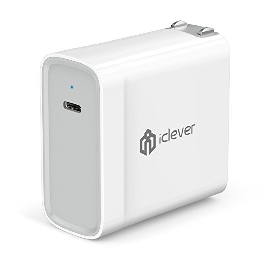 iClever USB Type-C 45W Wall Charger with Power Delivery Adapter for Apple MacBook 2015/2016, Nintendo Switch, Pixel C, Nexus 5X/6P, iPhone X/8/8 Plus, Samsung Notebook and more (Gray)