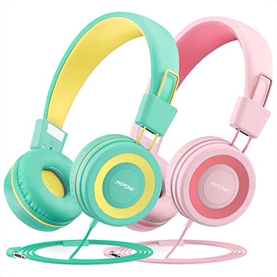 Kids Headphones with Microphone 2 Pack, Mpow CH8 Wired On Ear Headphones for Kids with 91dB Volume Limit, Online Schooling Headsets with Sharing Splitter for Boys Girls Children School Travel