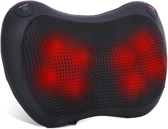 Aerlang shiatsu Neck and Shoulder Massager Pillow, Kneading Massage Pillow with 4 3D Massage Rollers,Muscle Pain Relief,Relaxation Gifts in Home Office and Car, for Women/Men/Dad/Mom