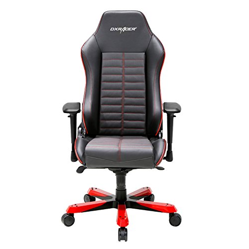 DX Racer Iron Series DOH/IS188/NR Full Grain Leather Racing Bucket Seat Office Chair Gaming Chair Ergonomic Computer Chair eSports Desk Chair Executive Chair with Free Cushions (Black/Red)