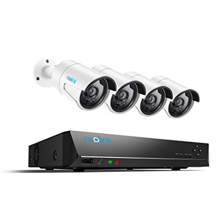 Reolink Security Camera System, 8 Channel 4 Megapixels PoE NVR w/ Four 1440P 2560*1440 Super HD Waterproof Bullet Outdoor PoE IP Cameras, 2TB Surveillance HDD CCTV Systems, RLK8-410B4