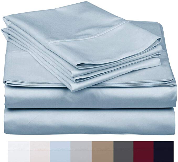 The Bishop Cotton 100% Egyptian Cotton 800 Thread Count 4 PC Solid Pattern Bed Sheet Set Italian Finish True Luxury Hotel Collection Fits Up to 16 Inches Deep Pocket (Full, Sky Blue).
