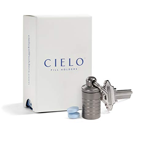 CIELO - Petite Slim, Titanium Single Chamber Keychain Pill Holder / Container for Men & Women ~ Holds Aspirin, Ibuprofen, Advil & Other Medication ~Waterproof & Ideal Pill Fob for Travel ~ 1.3" x .5”