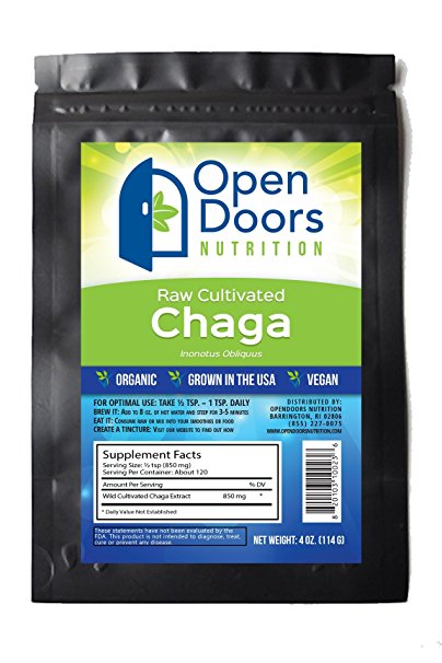 Chaga Mushroom Extract Powder Supplement - Inonotus obliquus - Cultivated Raw - Organically Grown in the USA - 4 oz. (114 Grams) - 120 Servings - 100% Money Back Guarantee