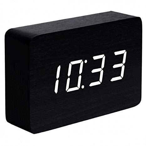 Gingko Brick Click Clock 8" x 6" Time/Date/Temp Alarm Clock Black White LED