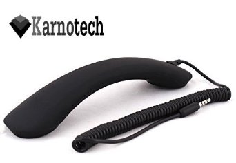 Karnotech Corded Retro Handset for All iPhone 6 Samsung Galaxy S6 iPad Androids HTC Blackberry Other Mobile Devices 35mm Wired Cellphone Tablets Headsets Soft Touch Stereo Black